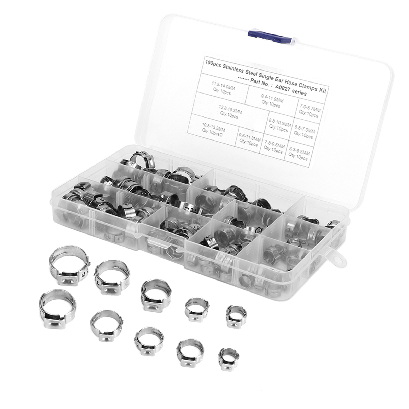 Pipe Clamp Bar - 100pcs Hose Clamp Single Ear Clamp